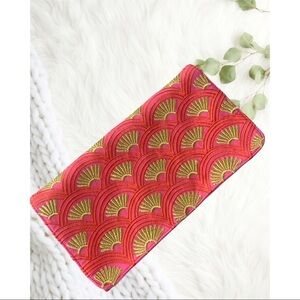 Pink and Gold Geometric Art Deco Pattern Clutch Purse Gold Chain Bag